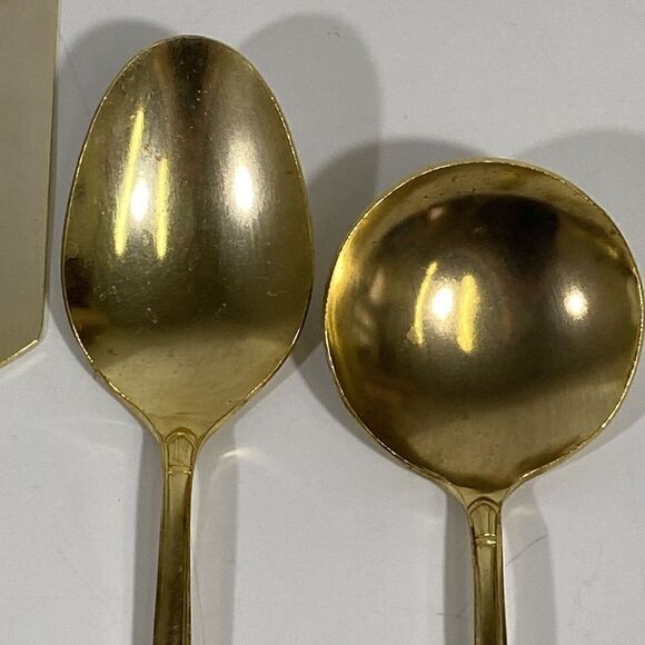 Vintage Hampton Silversmiths Gold Serving Silverware Set Salad Spoons Spatula - Picture 6 of 9